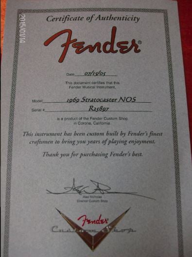 1969 Stratocaster Certificate