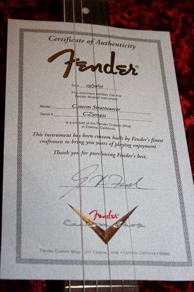 20th Anniversary Stratocaster Certificate