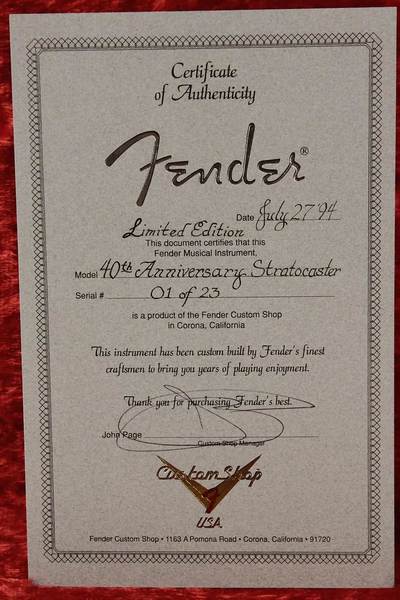 40th Anniversary Stratocaster Certificate