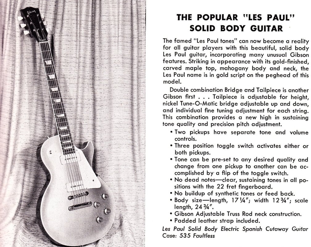 La Les Paul col ponte ABR-1 Tune-O-Maric sul catalogo del 1956