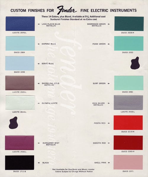 Color chart Fender del 1961