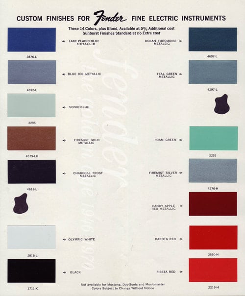 1965 Fender color chart: other changes