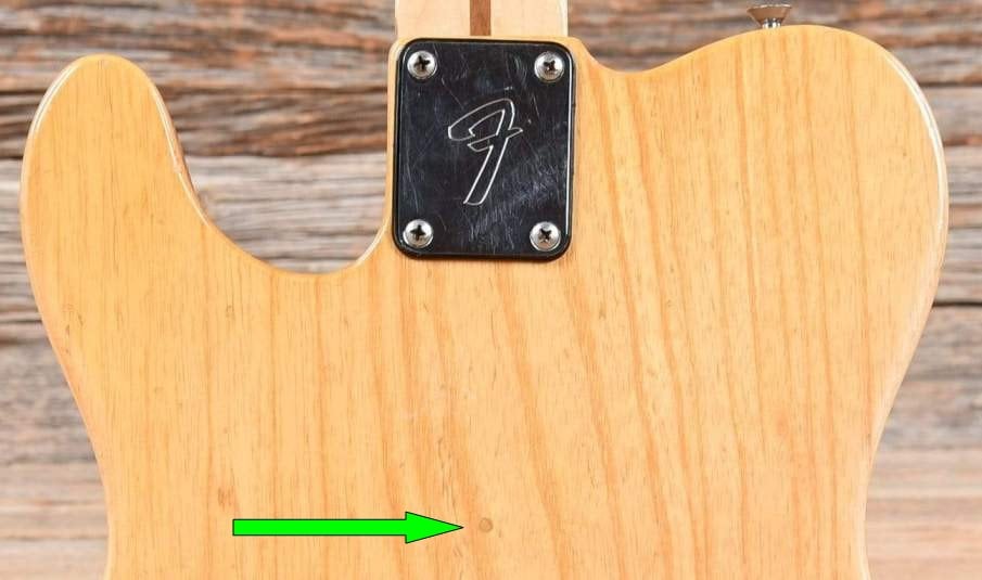 Pin router's hole, 1977 Fender Telecaster. Courtesy of Chicago Music Exchange