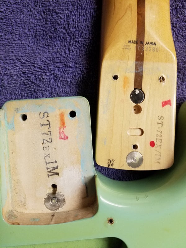 Japanese malmsteen stratocaster Neck heel and neck pocket stamps