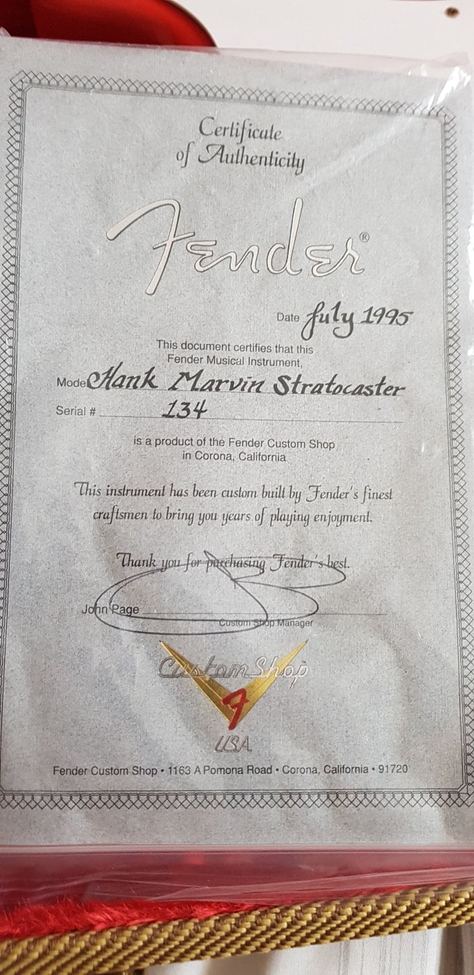 hank marvin stratocaster Certificate