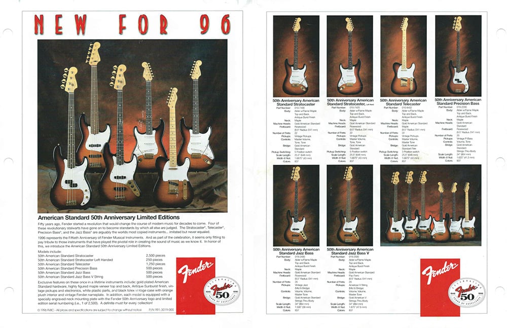 Gli strumenti Fender dell'anniversario del 1996