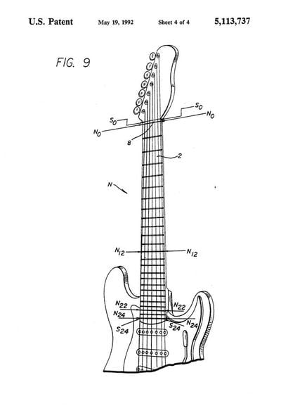 Alex Gregory's patent for seven-string electric guitars: neck