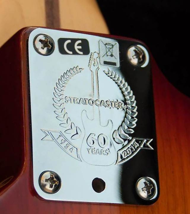 2014: after 60 years from its birth the Stratocaster is still one of the most important electric Spanish guitar; all factory stratocasters had this special neck plate