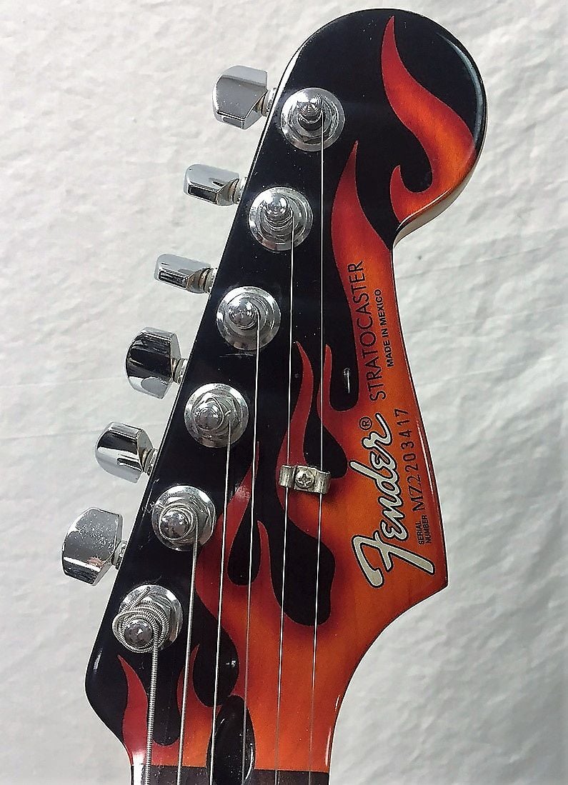 Hot rod flame Stratocaster headstock