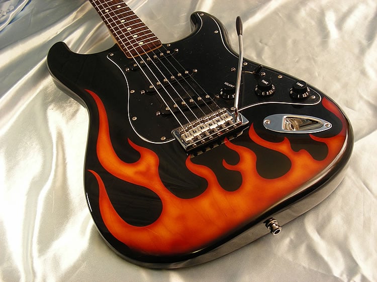 Hot rod flame Stratocaster bottom
