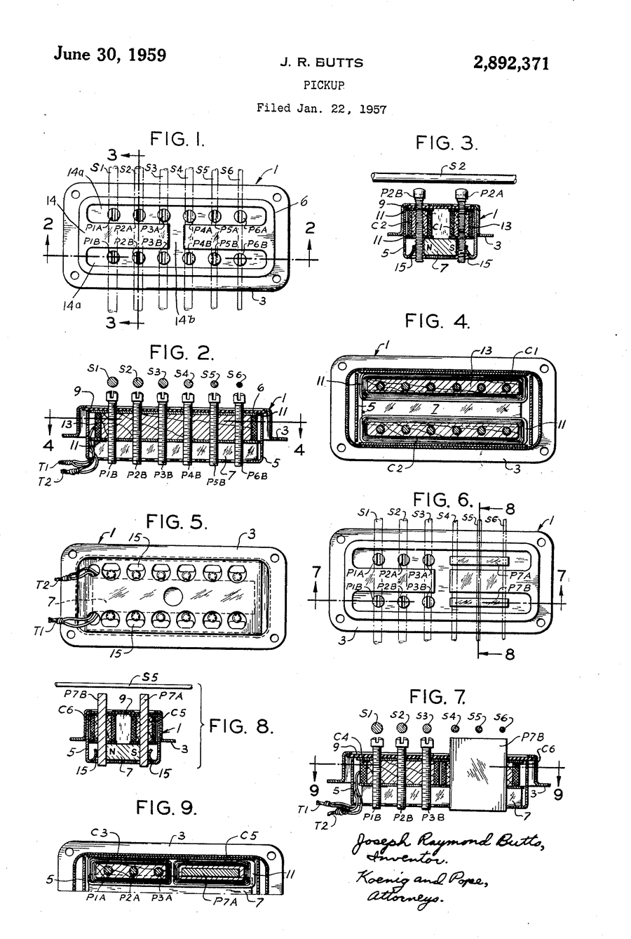 Patent of Ray Butts Filter'Tron: filed January 22, 1957, approved June 30, 1959