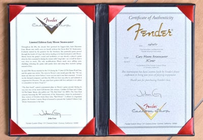 Gary Moore Stratocaster certificate