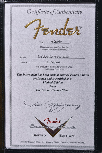 Limited Edition Relic ’56 Fat Roasted Stratocaster certificate
