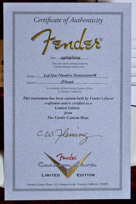 Hendrix stratocaster Certificate
