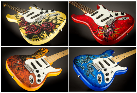 The first four Special Edition David Lozeau Art Stratocasters