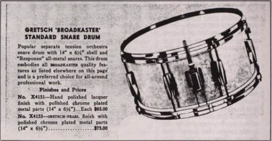The Broadkaster snare on the 1939 Gretsch catalog
