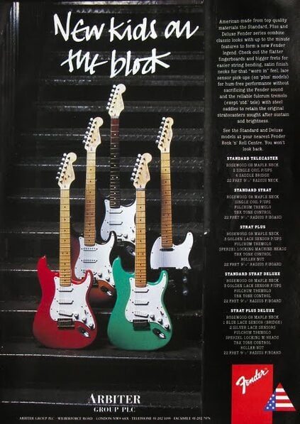1989 Fender advert: American Standard and Plus Series