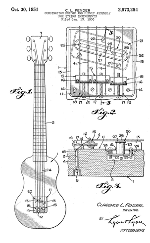 Il brevetto Combination bridge and pickup assembly for string instruments