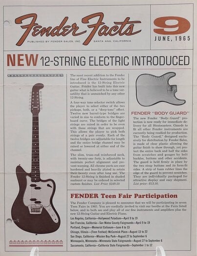 La nona edizione di Fender Facts,  giugno 1965, presentava così la nuova Fender Electric XII. 
