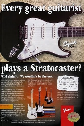 Advert del 1996 della nuova Squier Standard Series