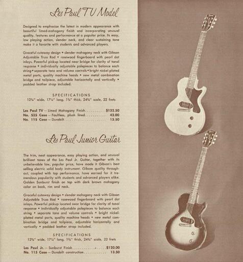 Les Paul Junior and TV Model comparison, 1958  catalog