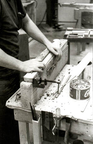 A Fender employee fitting the truss rod in a strat maple neck. Photo from “Fender, The sound heard 'round the world” by Richard R. Smith