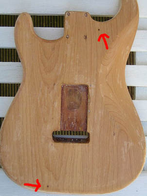 Dowel Holes on the back of a 1963 Stratocaster