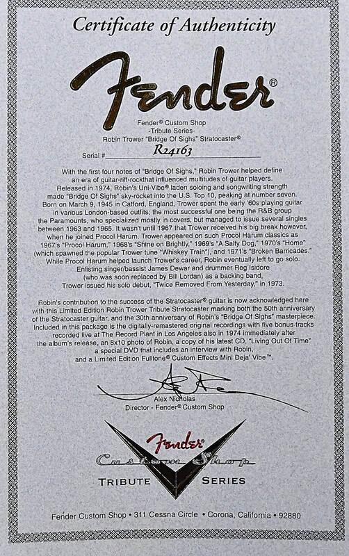 Bridge of Sighs Stratocaster Certificate