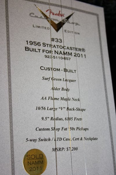 NAMM 2011 '56 Stratocaster certificate