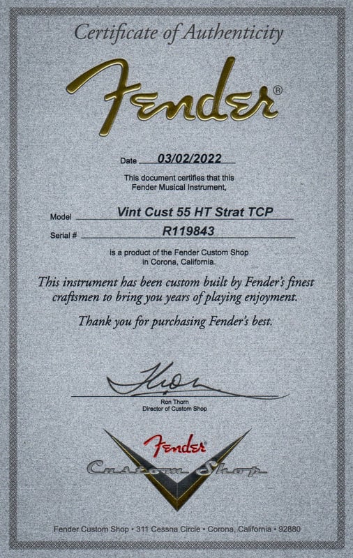 vintage custom 55 hardtail strat certificate