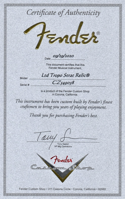 Limited Edition Troposphere Strat HT Heavy Relic certificate