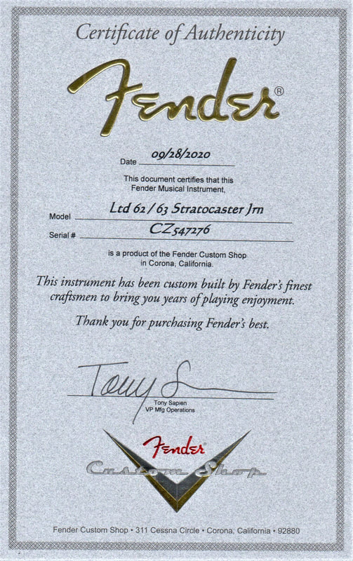 Limited Edition '62/'63 Stratocaster Journeyman Relic certificate