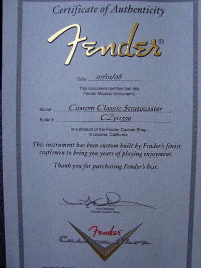 Custom Classic Stratocaster COA