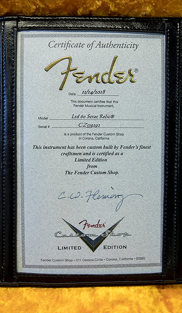 Limited 1960 Roasted Alder Stratocaster Heavy Relic certificate