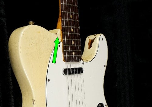 The notch was removed from the bass side of the neck pcoket in the '70s. 1973 Telecaster refin, Courtesy of Guitar Point