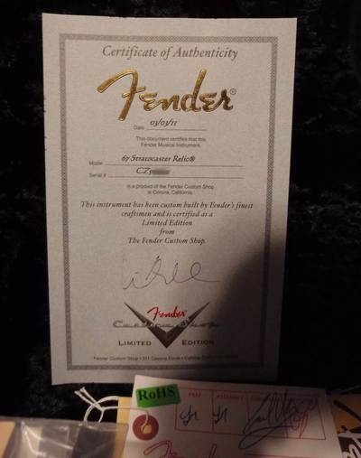 Limited 1967 Stratocaster Relic certificate