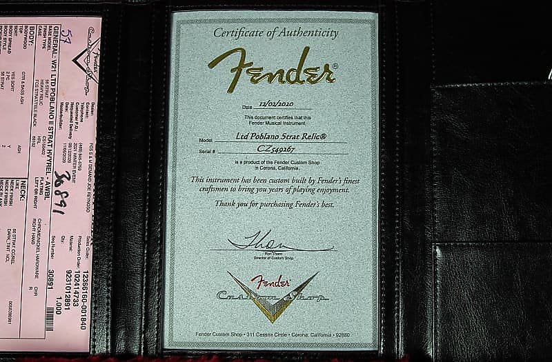 Poblano II Stratocaster Heavy Relic Certificate