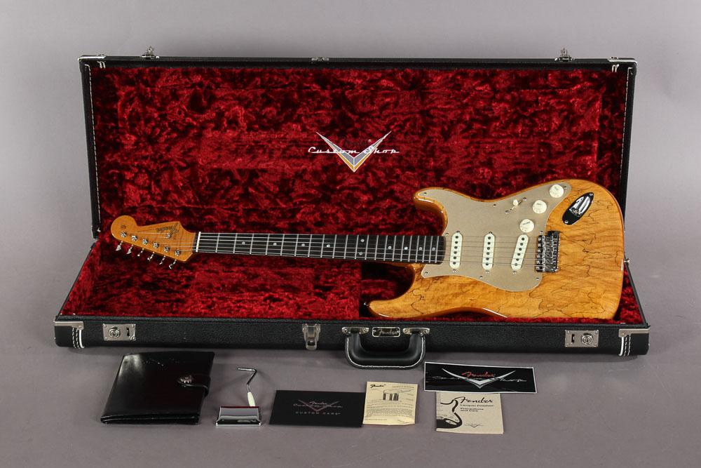 Artisan Spalted Maple Stratocaster case open