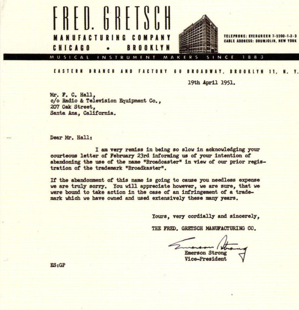 The letter sent by Gretsch to Francis Hall, dated 19 April 1951