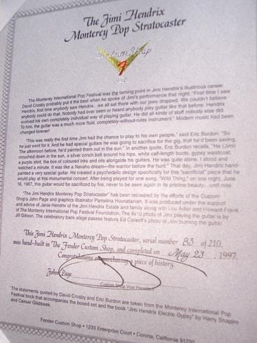 Hendrix Monterey Strat Letter