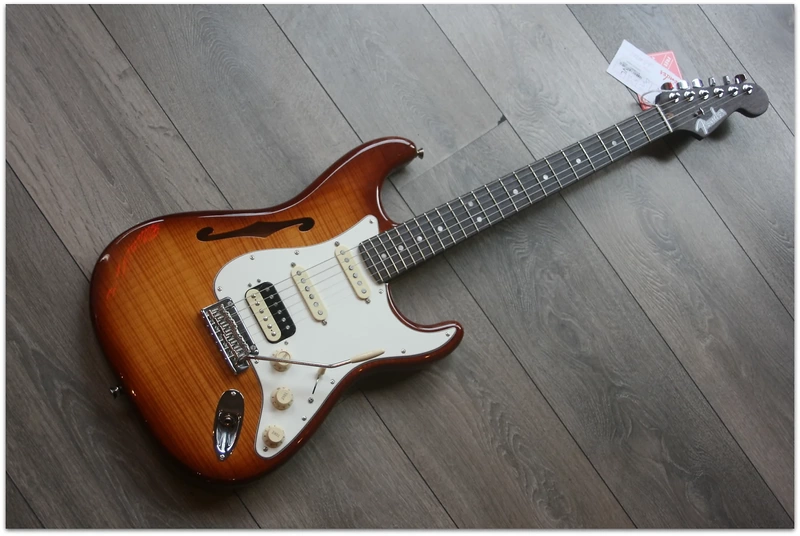 Rarities Flame Top Thinline Stratocaster front
