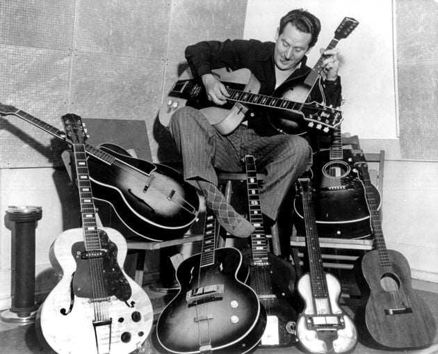 Les Paul with his guitars