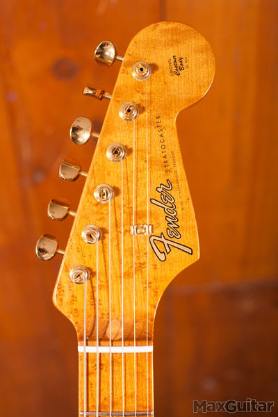 Figured Mahogany Artisan Stratocaster headstock
