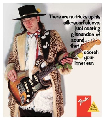 An old Fender advert portraying Stevie Ray Vaughan
