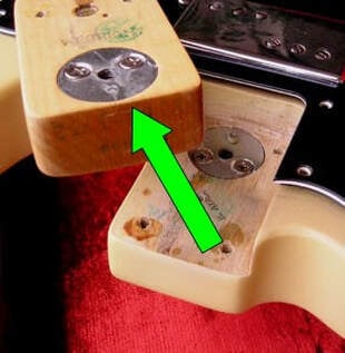 Metal disc and neck pocket of a 1975 Telecaster Custom, Courtesy of Real Vintage