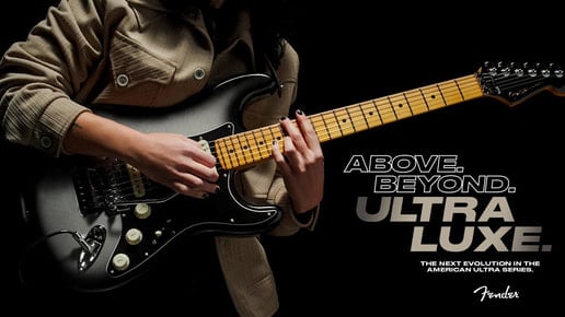 Pubblicità delle nuove Fender American Ultra Luxe Stratocaster (2021)