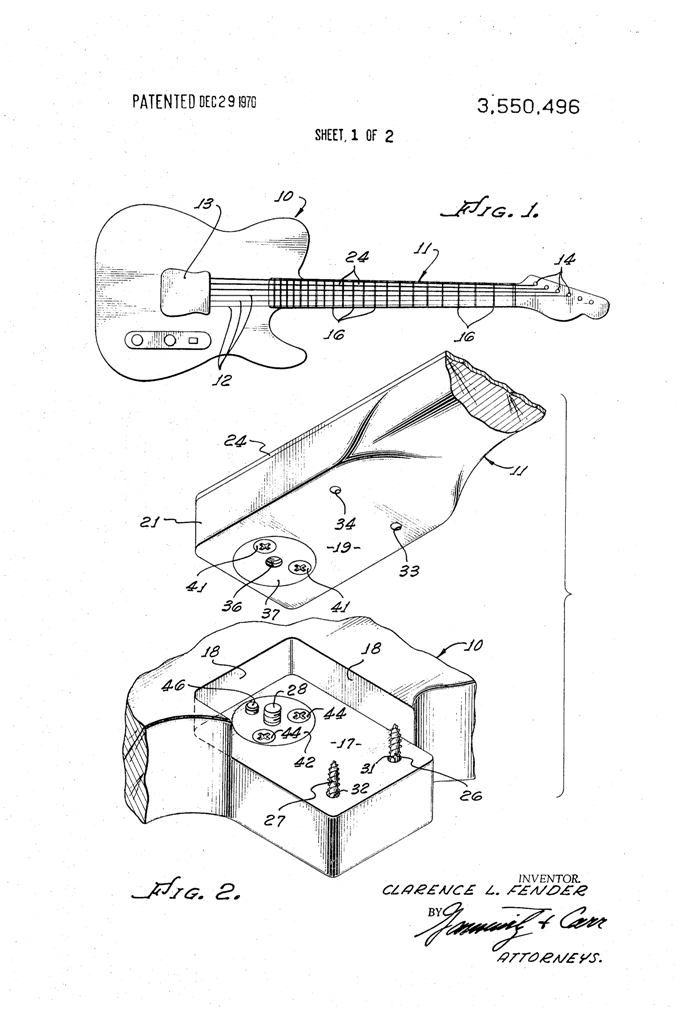 Il brevetto del Micro Tilt. Nonostante quello che si può pensare dalla figura, non è mai stato usato sulla Telecaster 