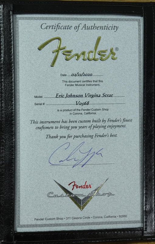 Eric Johnson Stratocaster Certificate