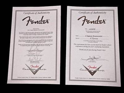 Clapton Antigua Stratocaster Certificate