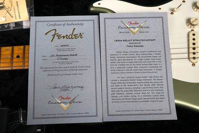 Todd Krause Master Design 1950s Relic Stratocaster certificate